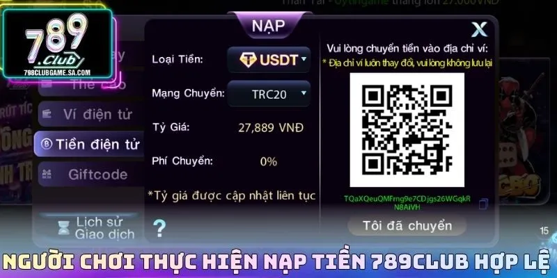 Người chơi thực hiện nạp tiền 789CLUB hợp lệ 